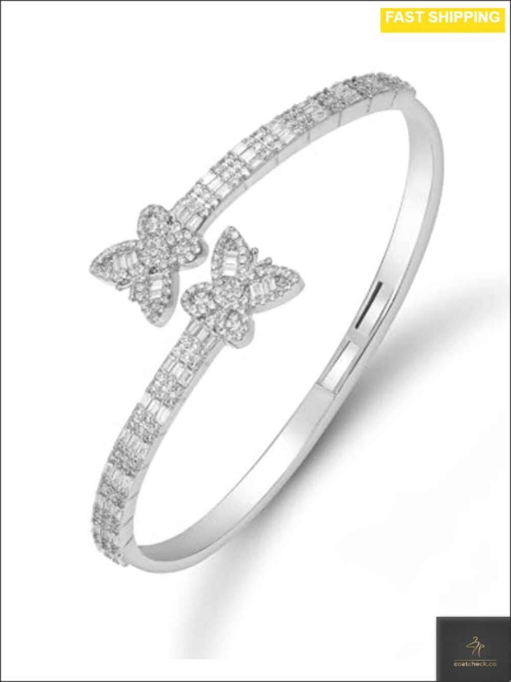 Gold Plated CZ Cuff Bracelet Hip Hop Butterfly Bangle